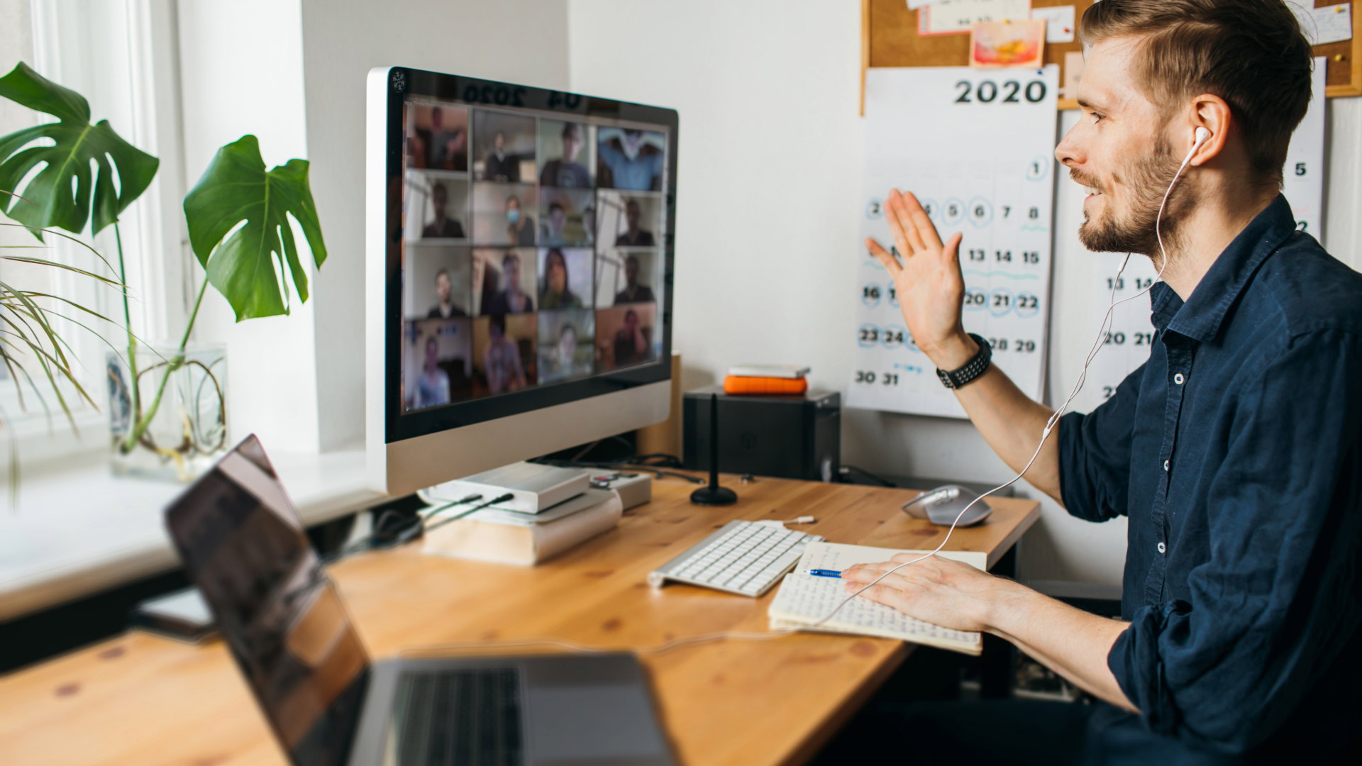 Person working in a collaborative work environment remotely